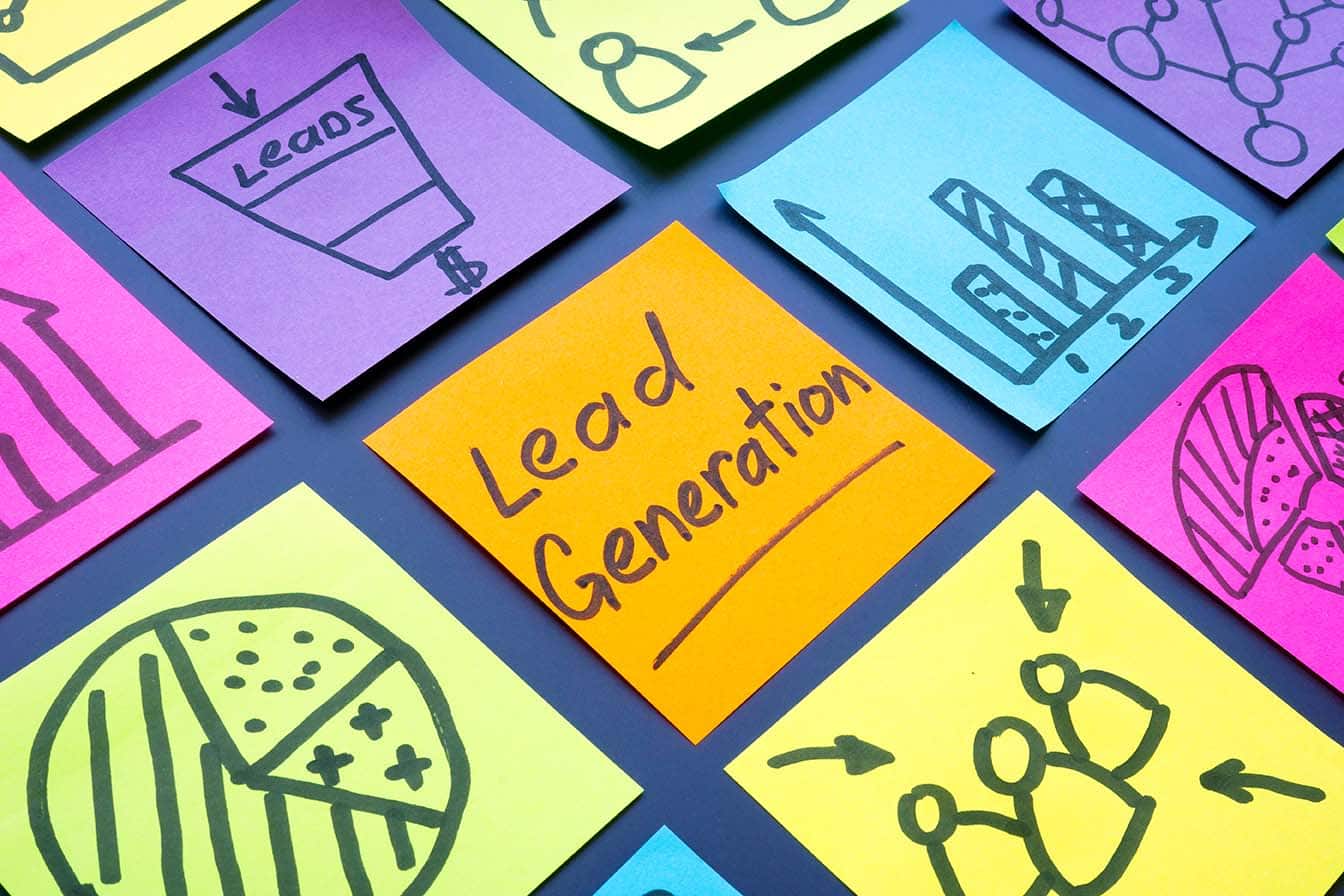 Colorful post it notes with lead generation written on the center post it focused around automating lead generation